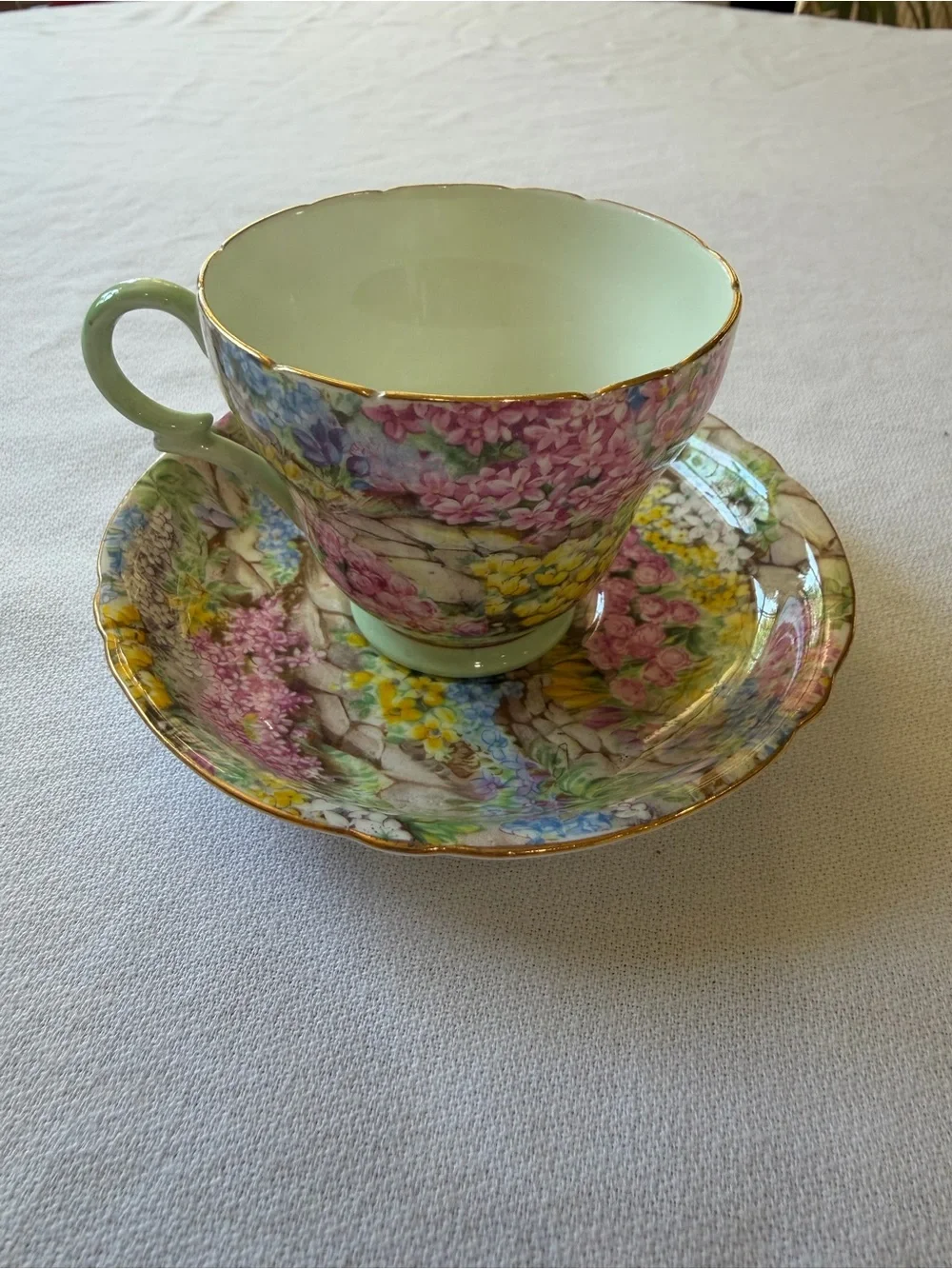 VTG Shelle England Teacup & Saucer Bone China Chintz Rock Garden